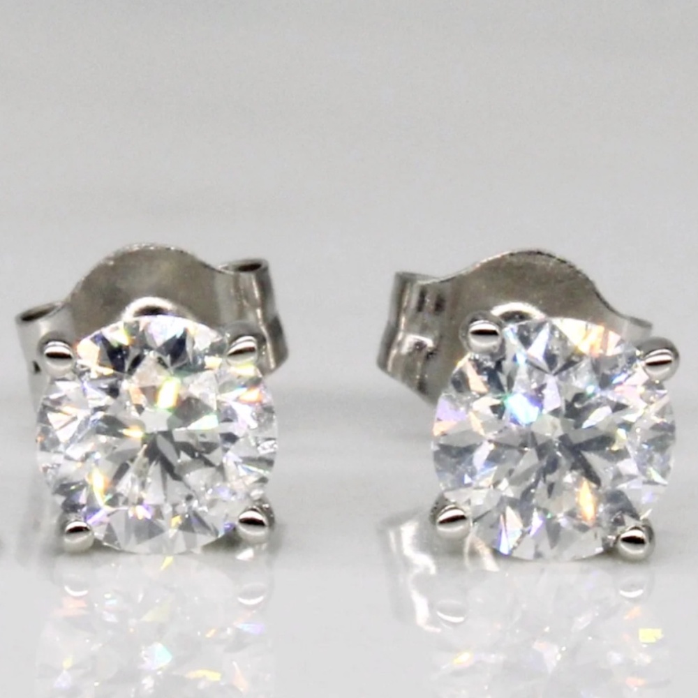 Solid 14K White Gold & Genuine Diamond Stud Earrings